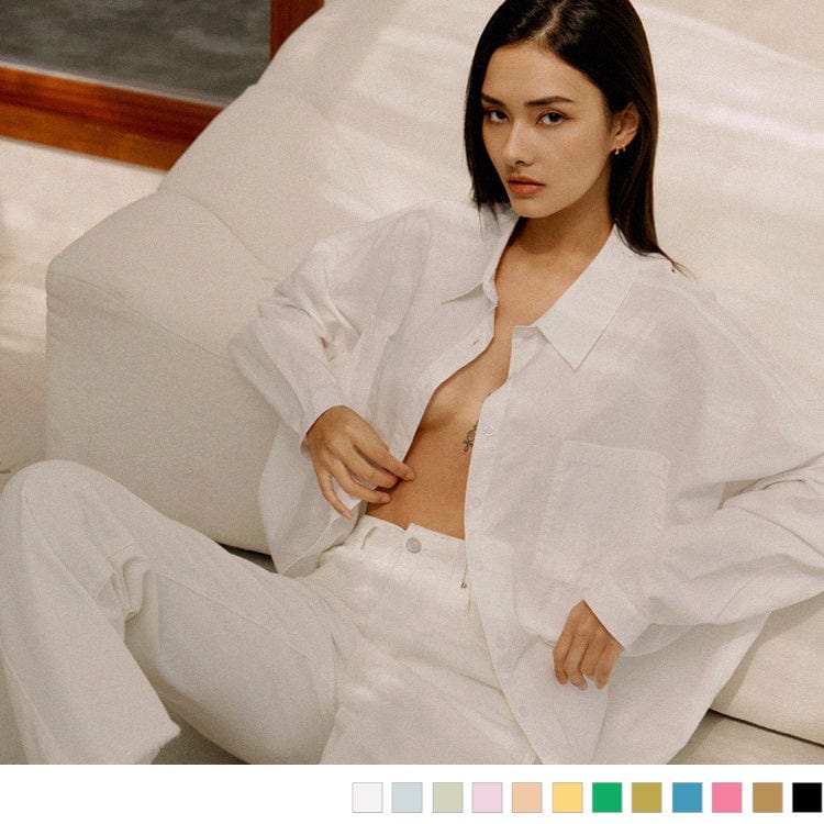 ELEGANT DROP SHOULDER DIP HEM LONG SLEEVE SHIRTS