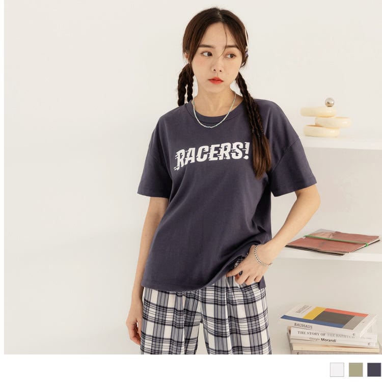 ROUND NECK DIP HEM SHORT SLEEVE COTTON TOPS