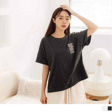 CASUAL ROUND NECK DROP SHOULDER COTTON TOPS