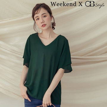 WEEKEND X OB DESIGN BASIC LOOSE V NECK CHIFFON LOOSE BLOUSE SHIRT TOPS