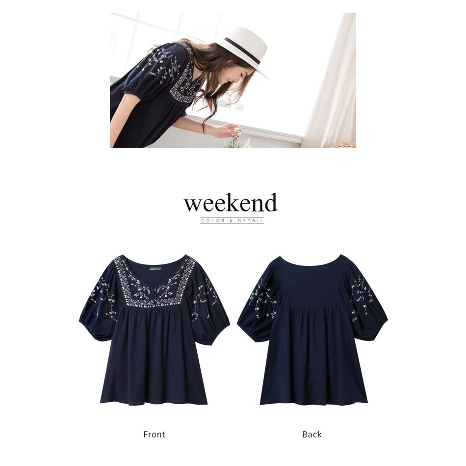 (SG STOCK) WEEKEND X OB DESIGN CASUAL WOMEN SHORT SLEEVE EMBROIDERED COTTON BLOUSE SHIRT TOP S-XXXL PLUS SIZE