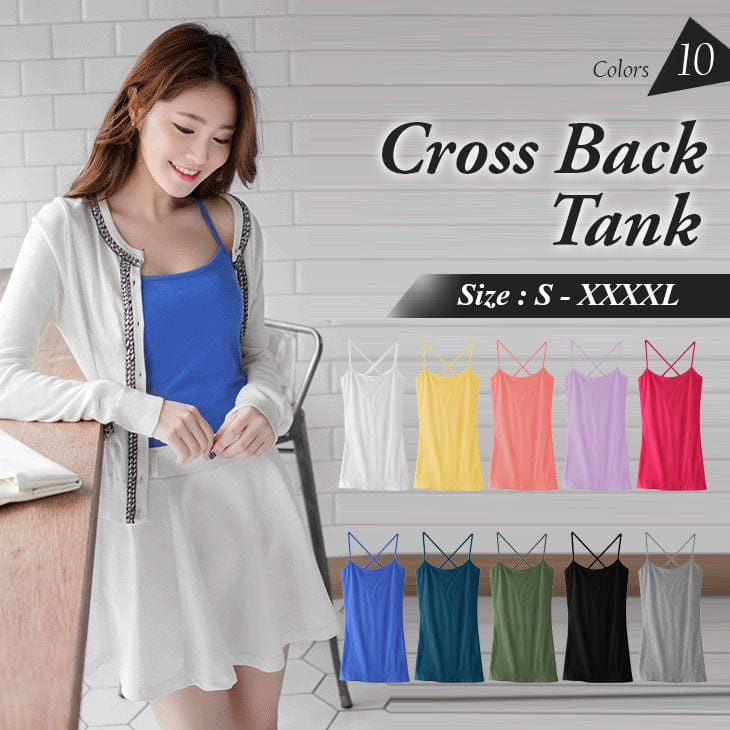 SPAGHETTI STRAP CROSS BACK TANK TOPS
