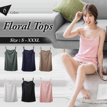 FLORAL-TRIMMED CAMI TOPS