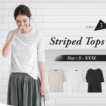 BOXY STRIPED SHORT SLEEVE TOPS