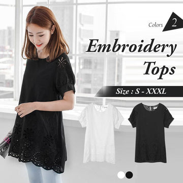 CUT-OUT FLOWER EMBROIDERY TOPS