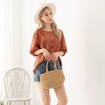 (SG STOCK) WEEKEND X OB DESIGN CASUAL WORK WOMEN CLOTHES PUFF SLEEVE CHIFFON BUTTON BLOUSE SHIRT TOPS 2 COLORS PLUS SIZE