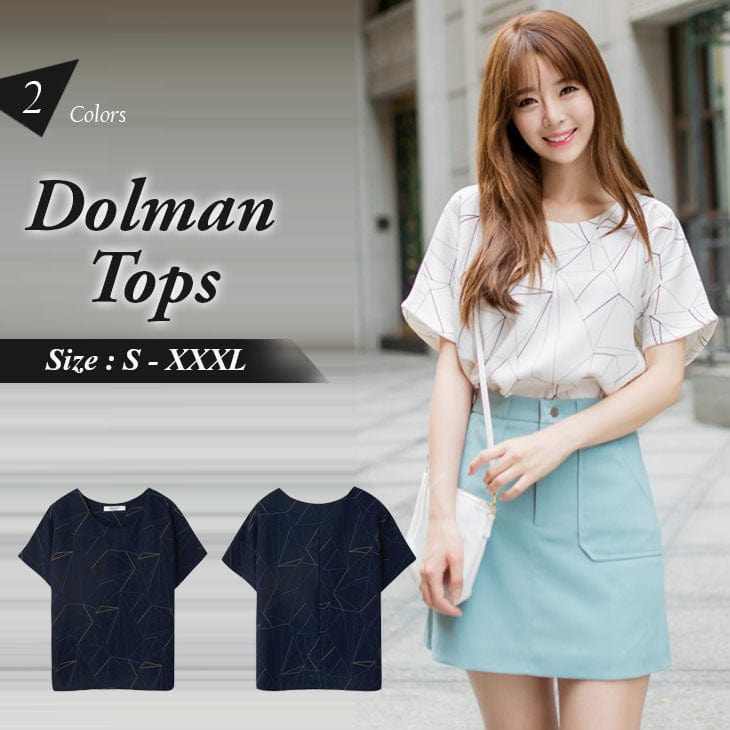 COLOR STRIPED GRAPHICS DOLMAN SLEEVE TOPS