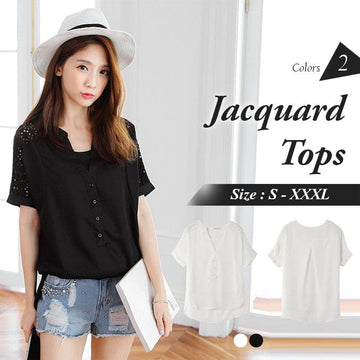 JACQUARD HOLLOW V-NECK FAKE TWO-PIECE TOPS