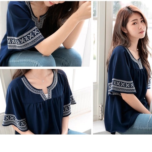 (SG STOCK) WEEKEND X OB DESIGN CASUAL WOMEN CLOTHES EMBROIDERED SHORT SLEEVE MUSLIM BLOUSE SHIRT TOPS S-XXXL PLUS SIZE