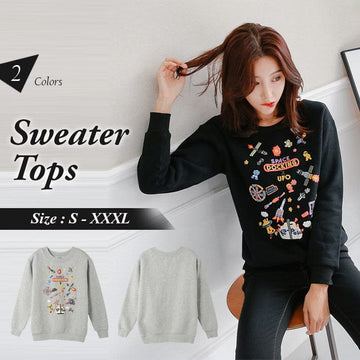 COLORFUL FOAM PRINTED WOOLEN SWEATER TOPS