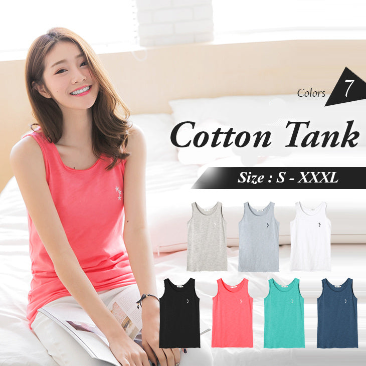 (TW STOCK) OB STYLE | STAR EMBROIDERY PLAIN MULTICOLOR COTTON TANK TOPS | 7 COLORS