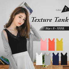(TW STOCK) OB STYLE | MULTICOLOR V-NECK X LACE TEXTURE TANK TOPS | 7 COLORS