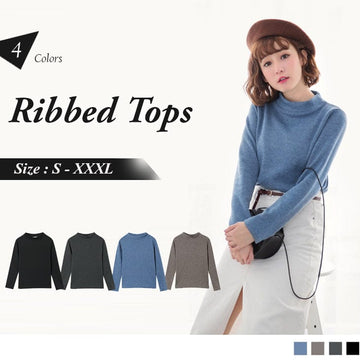 LONG SLEEVE ROUND NECK RIBBED TOPS