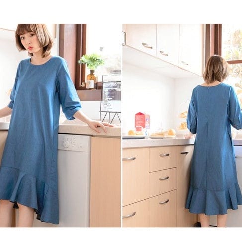 WEEKEND X OB DESIGN 45385 SLEEVE CHAMBRAY FISHTAIL MIDI DRESS