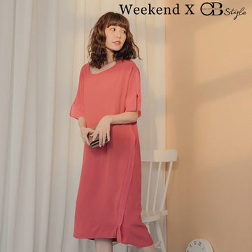 WEEKEND X OB DESIGN SHORT SLEEVE LOOSE CHIFFON MIDI DRESS