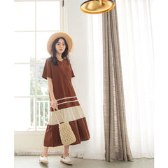 (SG STOCK) WEEKEND X OB DESIGN CASUAL WOMEN CLOTHES COLOR BLOCK LONG LOOSE MAXI TIERED SWING DRESS S-XXXL PLUS SIZE