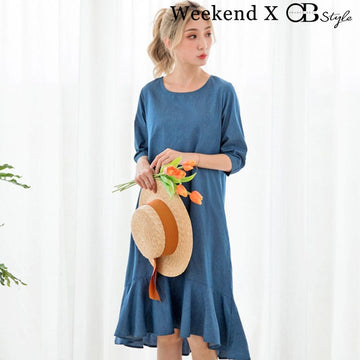 WEEKEND X OB DESIGN 45385 SLEEVE CHAMBRAY FISHTAIL MIDI DRESS