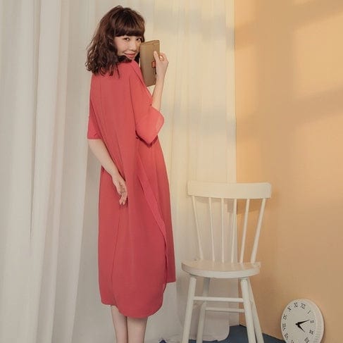 WEEKEND X OB DESIGN SHORT SLEEVE LOOSE CHIFFON MIDI DRESS