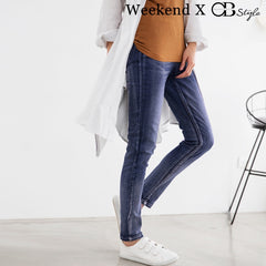 (SG STOCK) WEEKEND X OB DESIGN CASUAL WORK WOMEN CLOTHES ELASTIC WAIST DENIM SKINNY PANTS 3 COLORS S-XXXXL SIZE PLUS SIZE