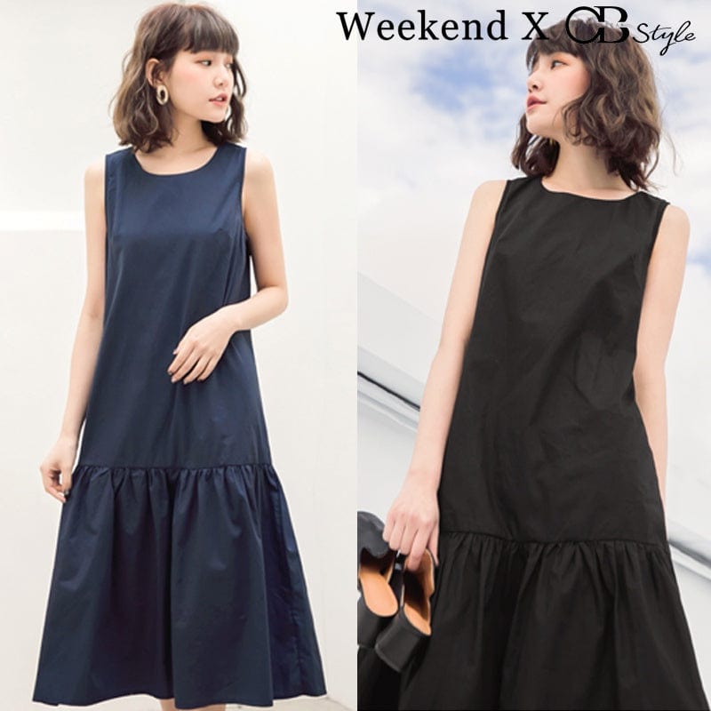 WEEKEND X OB DESIGN SLEEVELESS RUFFLE HEM MIDI LONG DRESS