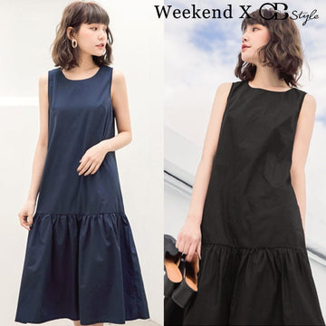 WEEKEND X OB DESIGN SLEEVELESS RUFFLE HEM MIDI LONG DRESS