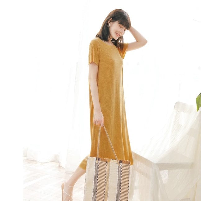 WEEKEND X OB DESIGN SOFT BASIC SHORT SLEEVE RIBBED MIDI DRESS