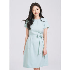 (SG STOCK) IN THE MOOD CASUAL WORK HOLIDAYS WOMEN CLOTHES SHORT SLEEVE ROUND NECK BOW WAIST MIDI DRESS S-XL SIZE