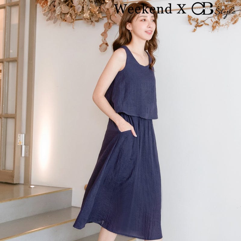 WEEKEND X OB DESIGN LAYERED RAMIE-COTTON TANK MIDI DRESS