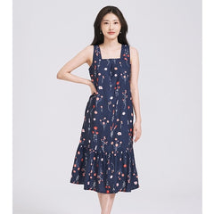 (SG STOCK) IN THE MOOD CASUAL WORK HOLIDAYS WOMEN CLOTHES SLEEVELESS SQUARE NECK A-LINE RUFFLE HEM MIDI DRESS S-XL SIZE