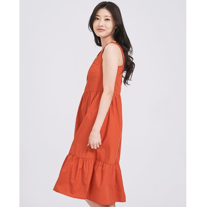 IN THE MOOD HOLIDAYS SLEEVELESS SQUARE NECK PLEATED RUFFLE HEM MIDI DRESS