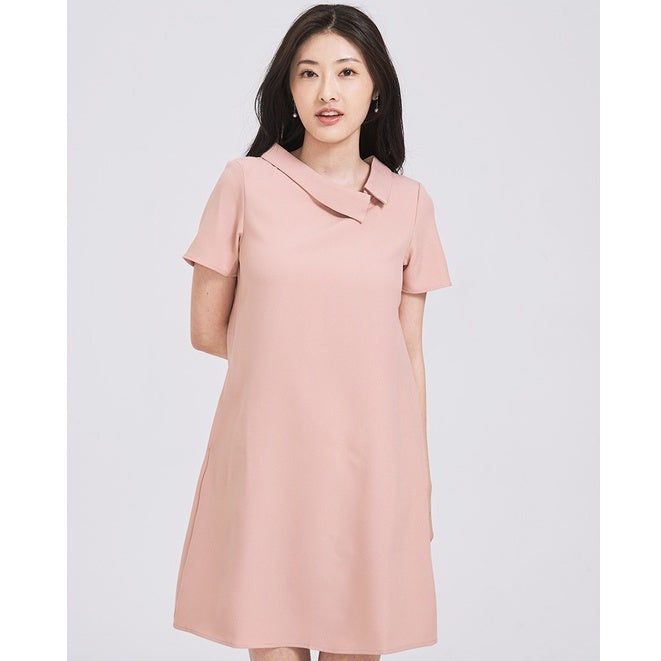 (SG STOCK) IN THE MOOD CASUAL WORK HOLIDAYS WOMEN CLOTHES COLLARED ASYMMETRICAL BUTTON A-LINE MIDI DRESS S-XL SIZE
