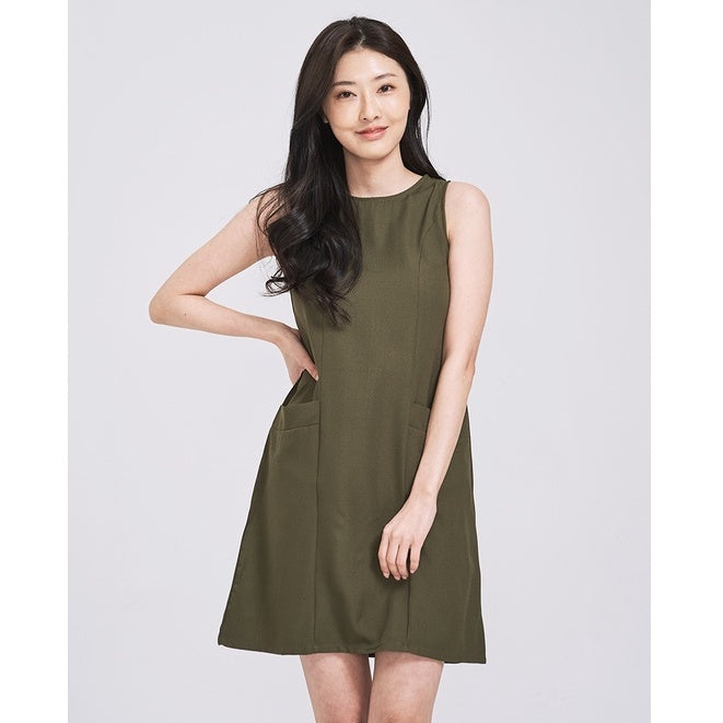 (SG STOCK) IN THE MOOD CASUAL WORK HOLIDAYS WOMEN CLOTHES SLEEVELESS POCKETS ROUND NECK A-LINE MINI MIDI DRESS S-XL SIZE