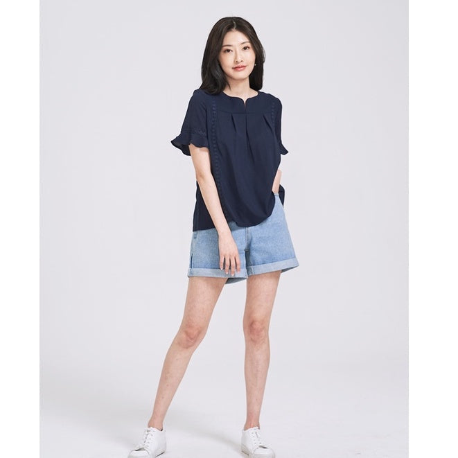 (SG STOCK) IN THE MOOD CASUAL WORK HOLIDAYS WOMEN CLOTHES RUFFLE SLEEVE ROUND NECK PLEATED LOOSE SHIRTS TOPS S-XL SIZE