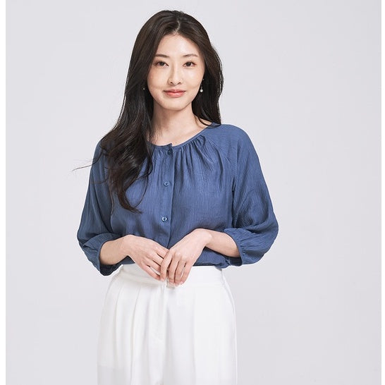 (SG STOCK) IN THE MOOD CASUAL WORK HOLIDAYS WOMEN CLOTHES 3/4 SLEEVE ROUND NECK BUTTONED SHIRTS BLOUSE TOPS S-XL SIZE