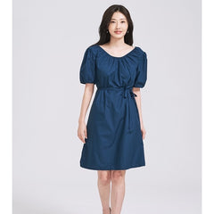 (SG STOCK) IN THE MOOD CASUAL WORK HOLIDAYS WOMEN CLOTHES PUFF SLEEVE SHORT SLEEVE ROUND NECK MIDI DRESS S-XL SIZE