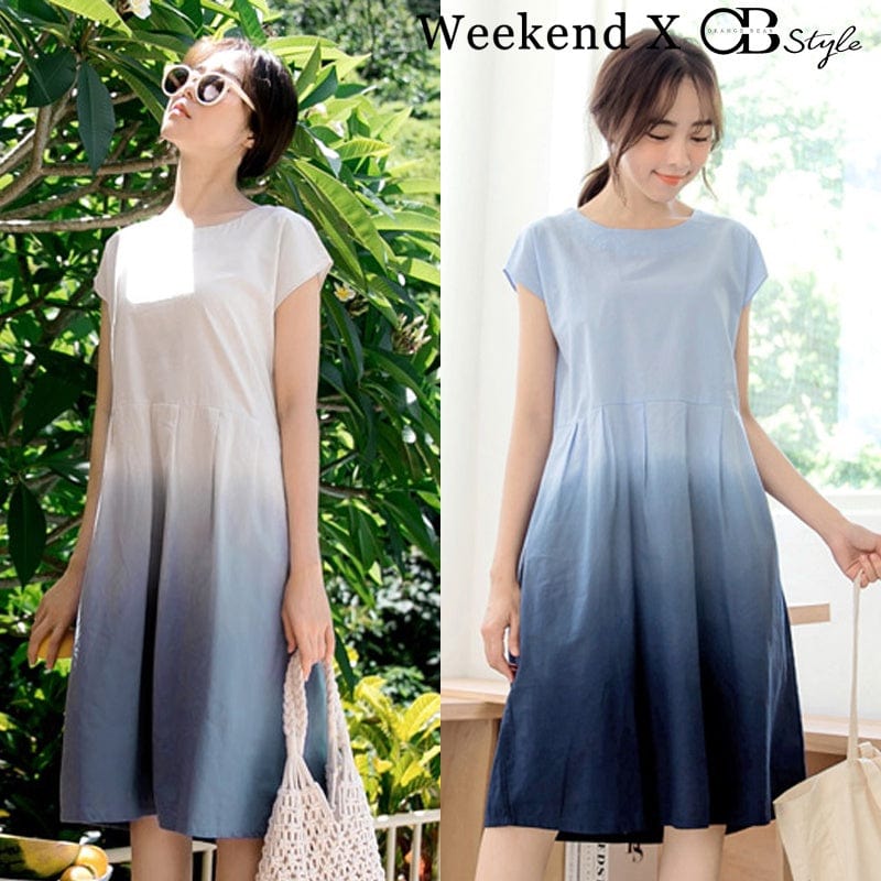 WEEKEND X OB DESIGN SHORT SLEEVE COTTON HEM PLEATED DRESS TOP