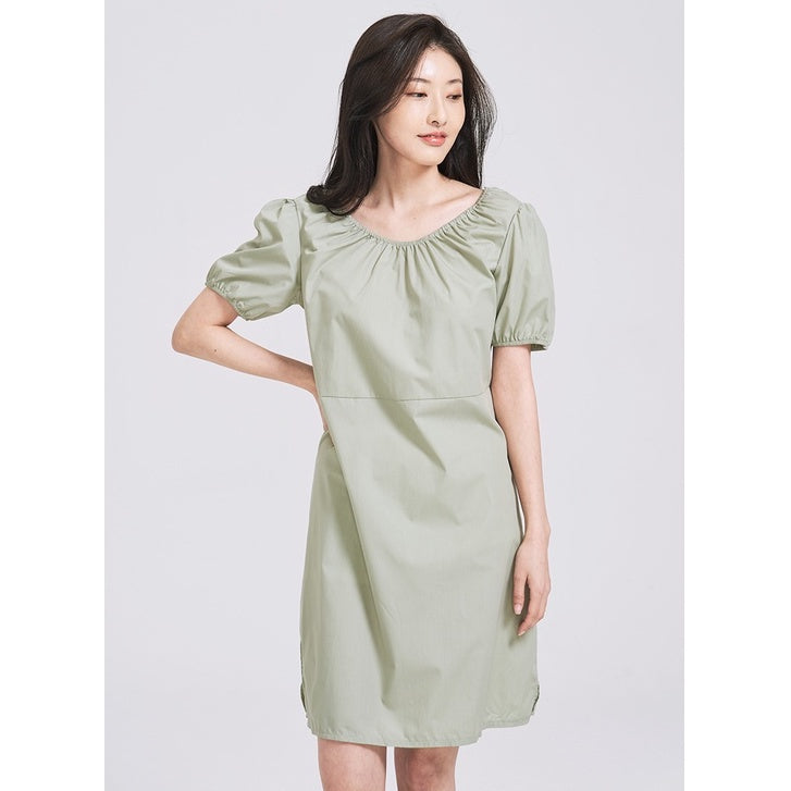 (SG STOCK) IN THE MOOD CASUAL WORK HOLIDAYS WOMEN CLOTHES PUFF SLEEVE SHORT SLEEVE ROUND NECK MIDI DRESS S-XL SIZE