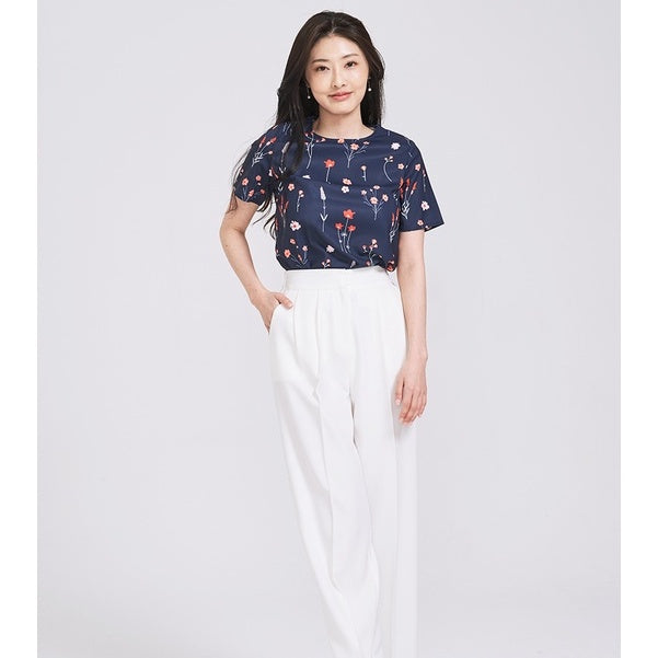 (SG STOCK) IN THE MOOD CASUAL WORK HOLIDAYS WOMEN CLOTHES ROUND NECK SHORT SLEEVE PRINTED SHIRTS BLOUSE TOPS S-XL SIZE