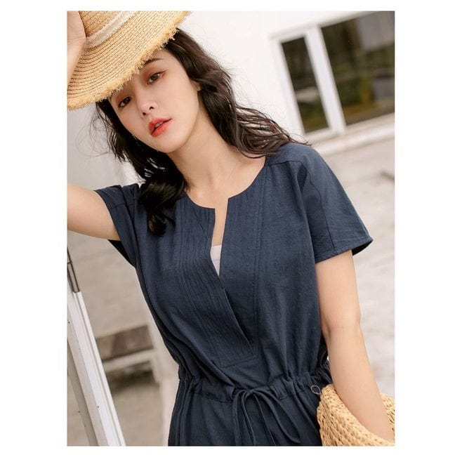 WEEKEND X OB DESIGN SHORT SLEEVE LINEN COTTON LONG MAXI DRESS