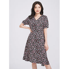 (SG STOCK) IN THE MOOD CASUAL WORK HOLIDAYS WOMEN CLOTHES SHORT SLEEVE V-NECK FLORAL PRINTED MIDI DRESS S-XL SIZE