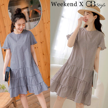 WEEKEND X OB DESIGN CHECKED SHORT SLEEVE DRESS
