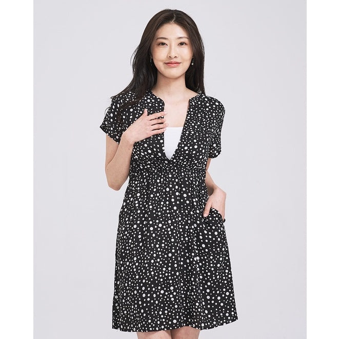 (SG STOCK) IN THE MOOD CASUAL WORK HOLIDAYS WOMEN CLOTHES SHORT SLEEVE A-LINE POLKA DOTS MIDI TUNIC DRESS S-XL SIZE
