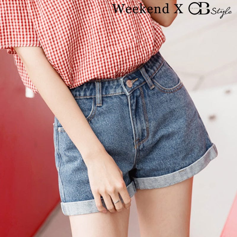 WEEKEND X OB DESIGN FOLDED BASIC POCKET DENIM SHORTS PANTS