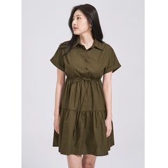 (SG STOCK) IN THE MOOD CASUAL WORK HOLIDAYS WOMEN CLOTHES COLLARED ELASTIC WAIST A-LINE LAYERED MIDI DRESS S-XL SIZE