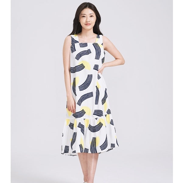 (SG STOCK) IN THE MOOD CASUAL WORK HOLIDAYS WOMEN CLOTHES SLEEVELESS SQUARE NECK A-LINE RUFFLE HEM MIDI DRESS S-XL SIZE
