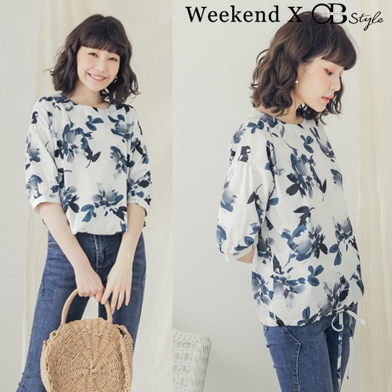 (SG STOCK) WEEKEND X OB DESIGN CASUAL WORK WOMEN CLOTHES DRAWSTRING HEM TUNIC BUCKLE PRINTED TOPS