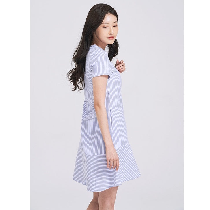 (SG STOCK) IN THE MOOD CASUAL WORK HOLIDAYS WOMEN CLOTHES ROUND NECK ASYMMETRICAL HEM STRIPED MIDI DRESS S-XL SIZE