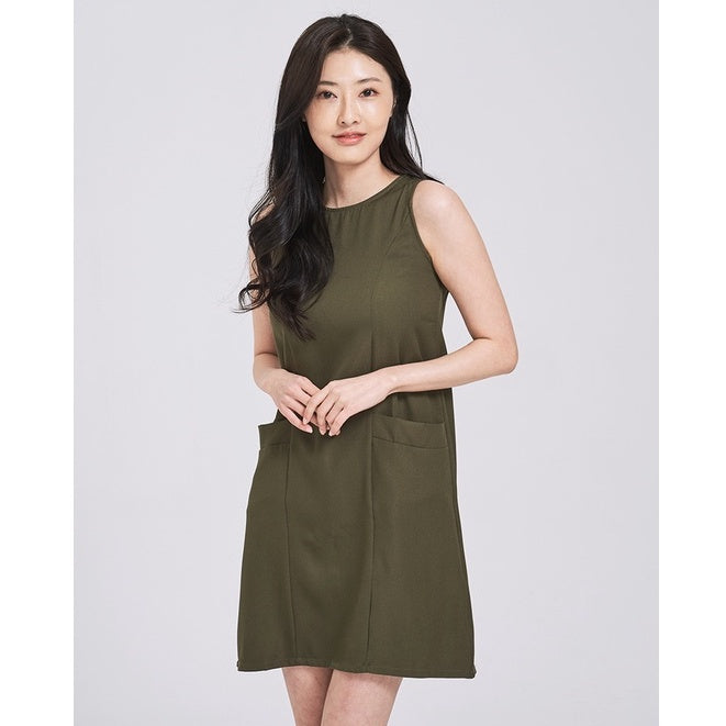 (SG STOCK) IN THE MOOD CASUAL WORK HOLIDAYS WOMEN CLOTHES SLEEVELESS POCKETS ROUND NECK A-LINE MINI MIDI DRESS S-XL SIZE