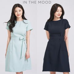 (SG STOCK) IN THE MOOD CASUAL WORK HOLIDAYS WOMEN CLOTHES SHORT SLEEVE ROUND NECK BOW WAIST MIDI DRESS S-XL SIZE