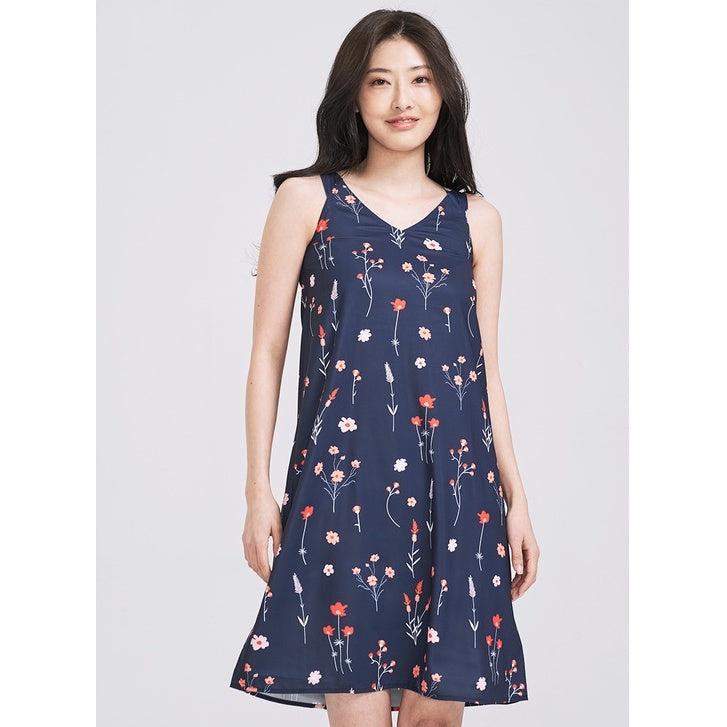 (SG STOCK) IN THE MOOD CASUAL WORK HOLIDAYS WOMEN CLOTHES SLEEVELESS V-NECK PRINTED A-LINE MIDI DRESS S-XL SIZE
